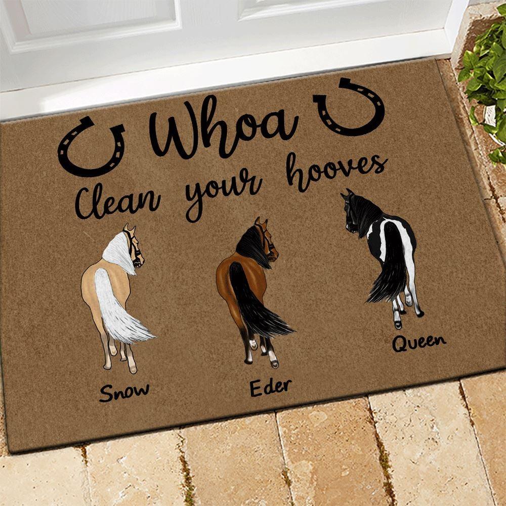 Horse Doormat Personalized Names and Breeds Whoa Clean YOur Hooves Personalized Gift - PERSONAL84