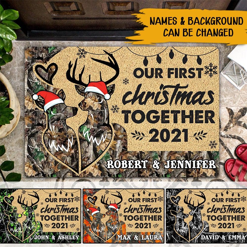Hunting Couple Christmas Custom Doormat Our First Christmas Together Personalized Gift For Newlywed Couples - PERSONAL84