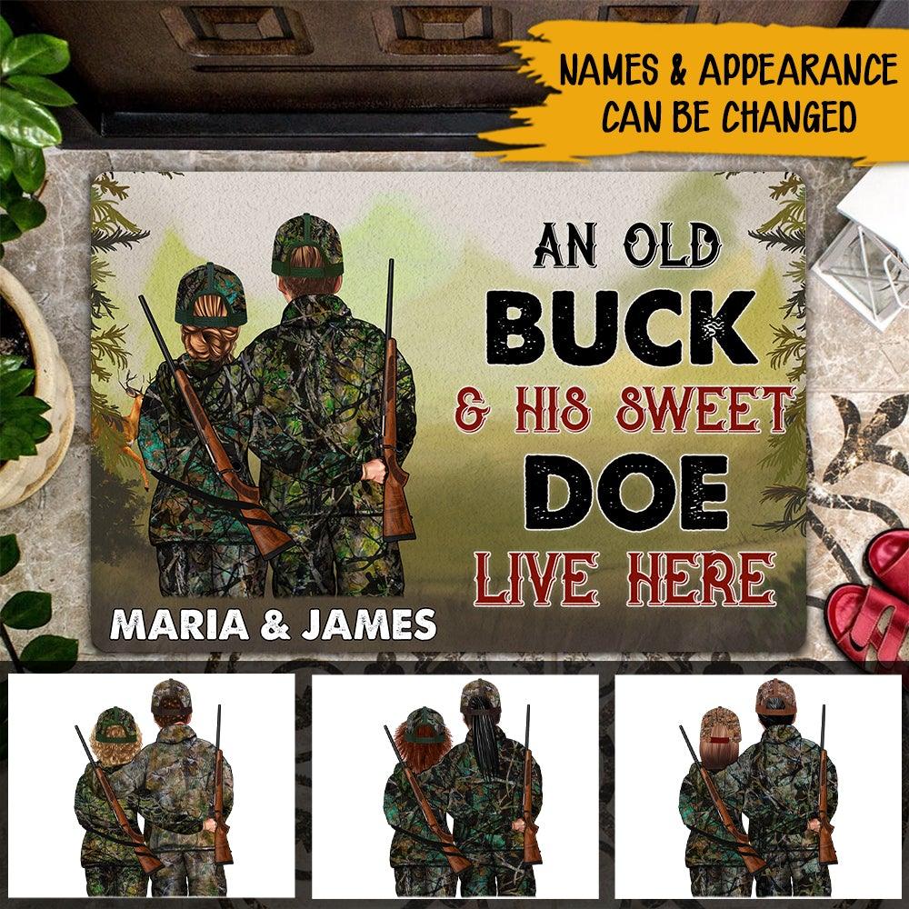 Hunting Couple Custom Doormat An Old Buck & His Sweet Doe Live Here Personalized Gift For Hunting Couple - PERSONAL84