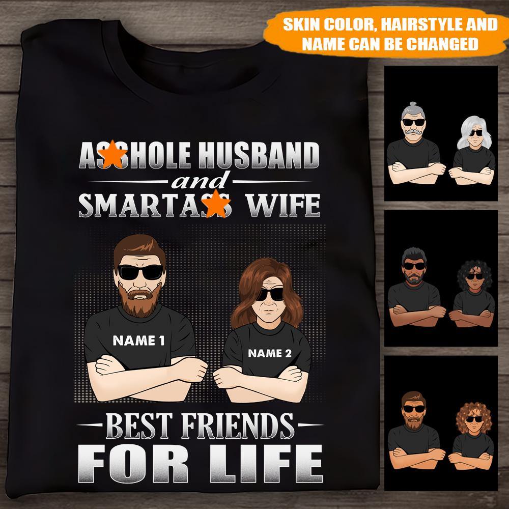 Husband Custom T Shirt Asshole Husband And Smartass Wife Matching Personalized Gift - PERSONAL84