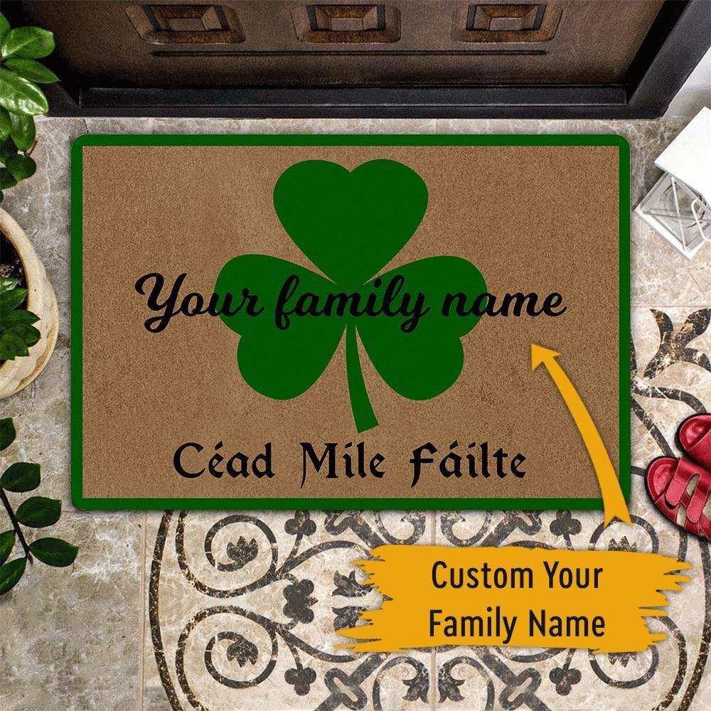 Irish St. Patrick's Day Custom Doormat Irish Shamrock Céad Mile Fáilte Personalized Gift - PERSONAL84