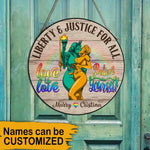 Lesbian Pride LGBT Custom Wooden Sign Liberty And Justice For All Personalized Gift - PERSONAL84