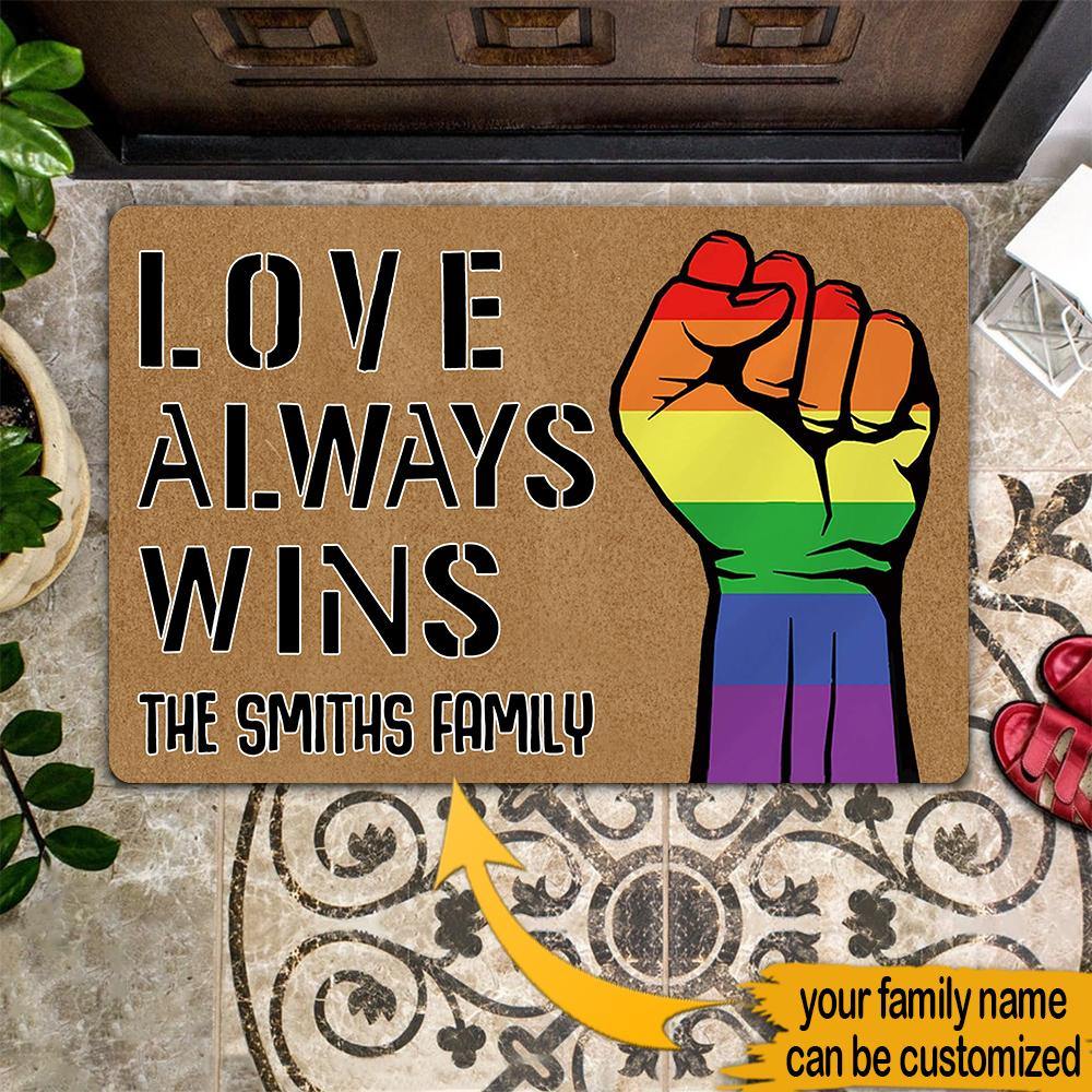 LGBT Couple Custom Doormat Love Always Wins Personalized Gift - PERSONAL84