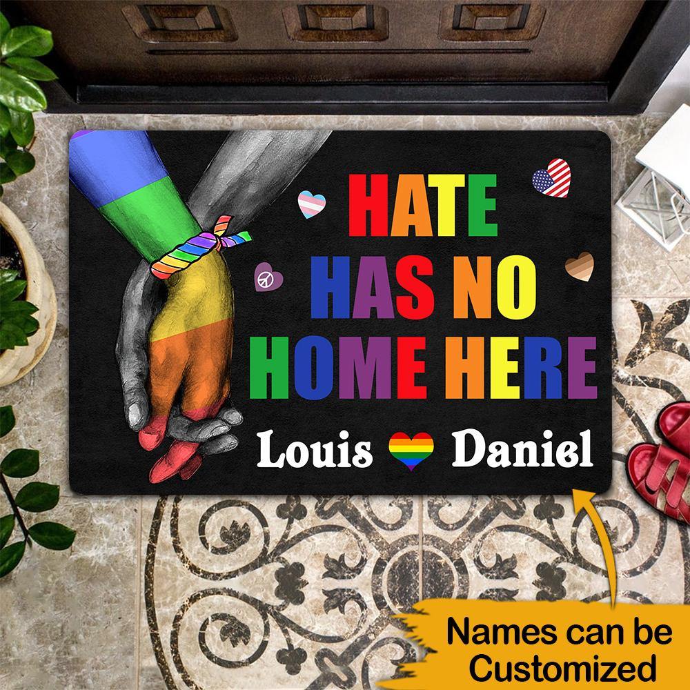 LGBT Custom Doormat Hate Has No Home Here Personalized Gift - PERSONAL84