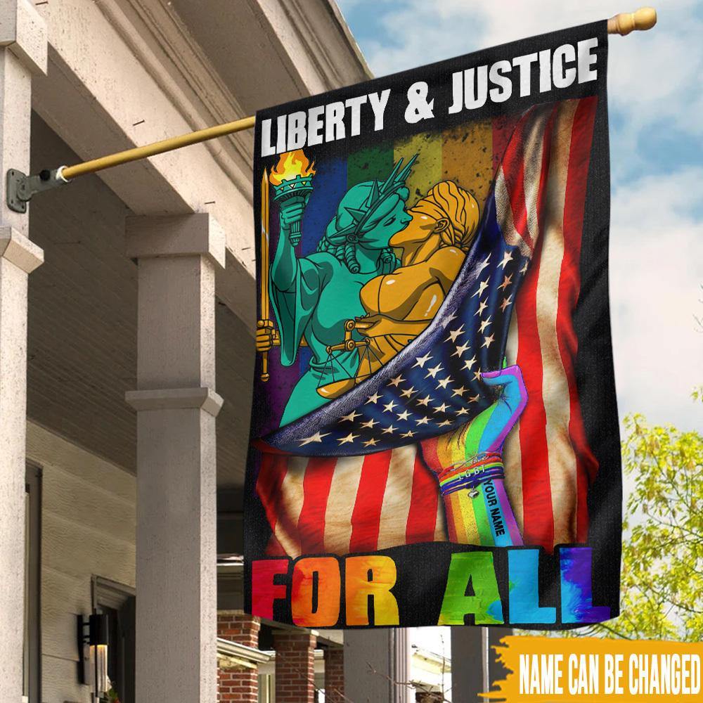 LGBT Custom Flag Liberty & Justice For All Pride Month Personalized Gift - PERSONAL84