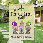 Mardi Gras Gnomies Custom Garden Flag It's Mardi Gras Y'all Personalized Gift - PERSONAL84