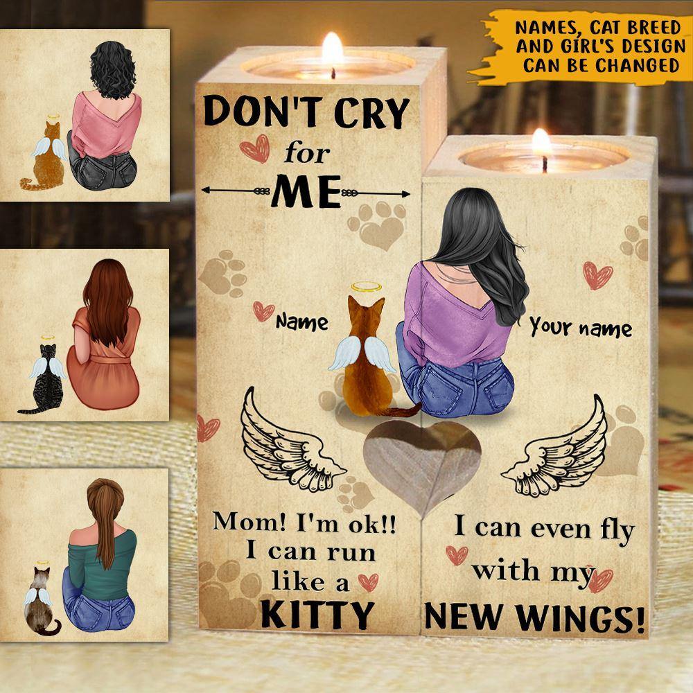 Memorial Cats Custom Wooden Candlestick Mom Don't Cry For Me Personalized Gift - PERSONAL84