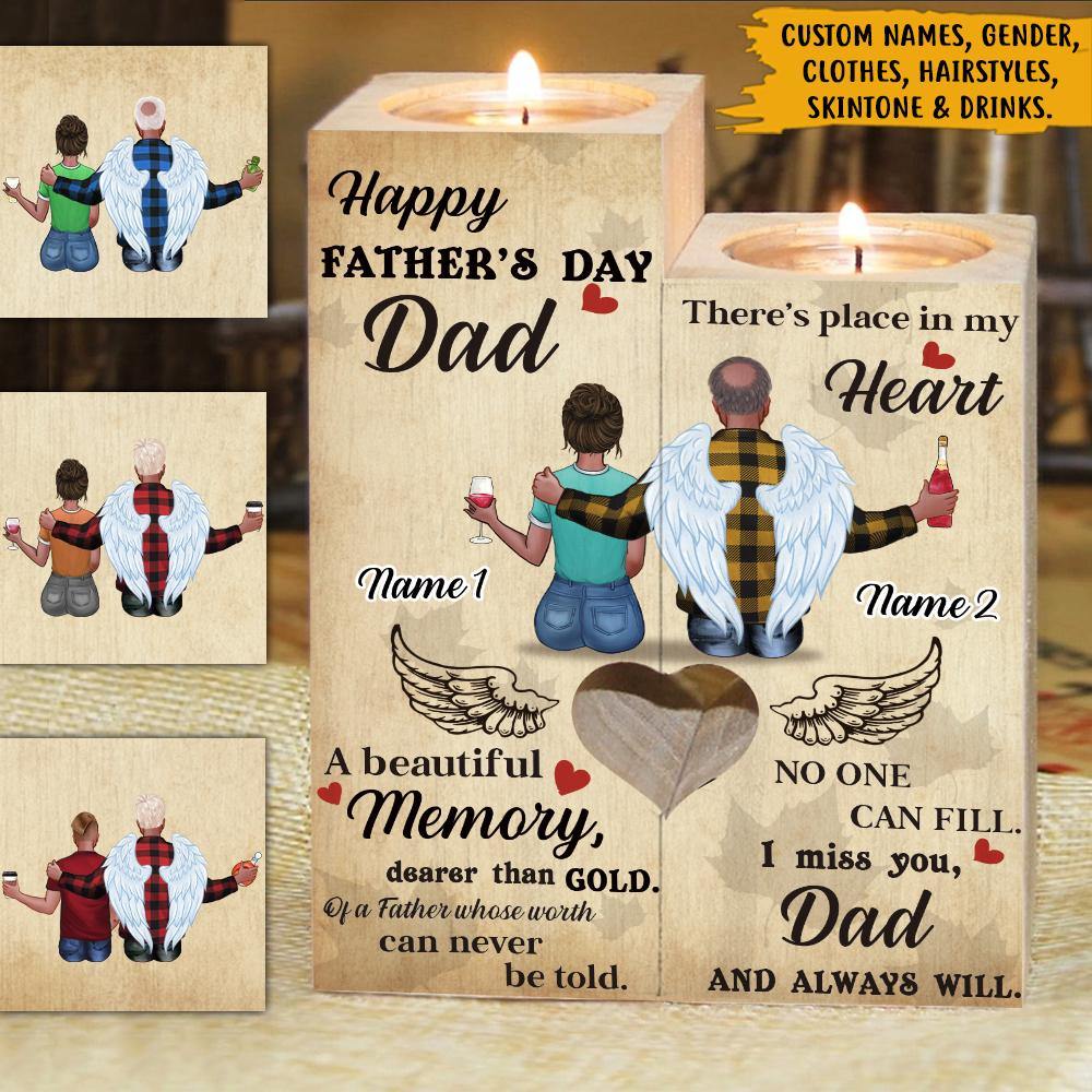 Memorial Father's Day Custom Wooden Candlestick There's A Place In My Heart No One Can Fill Personalized Gift - PERSONAL84