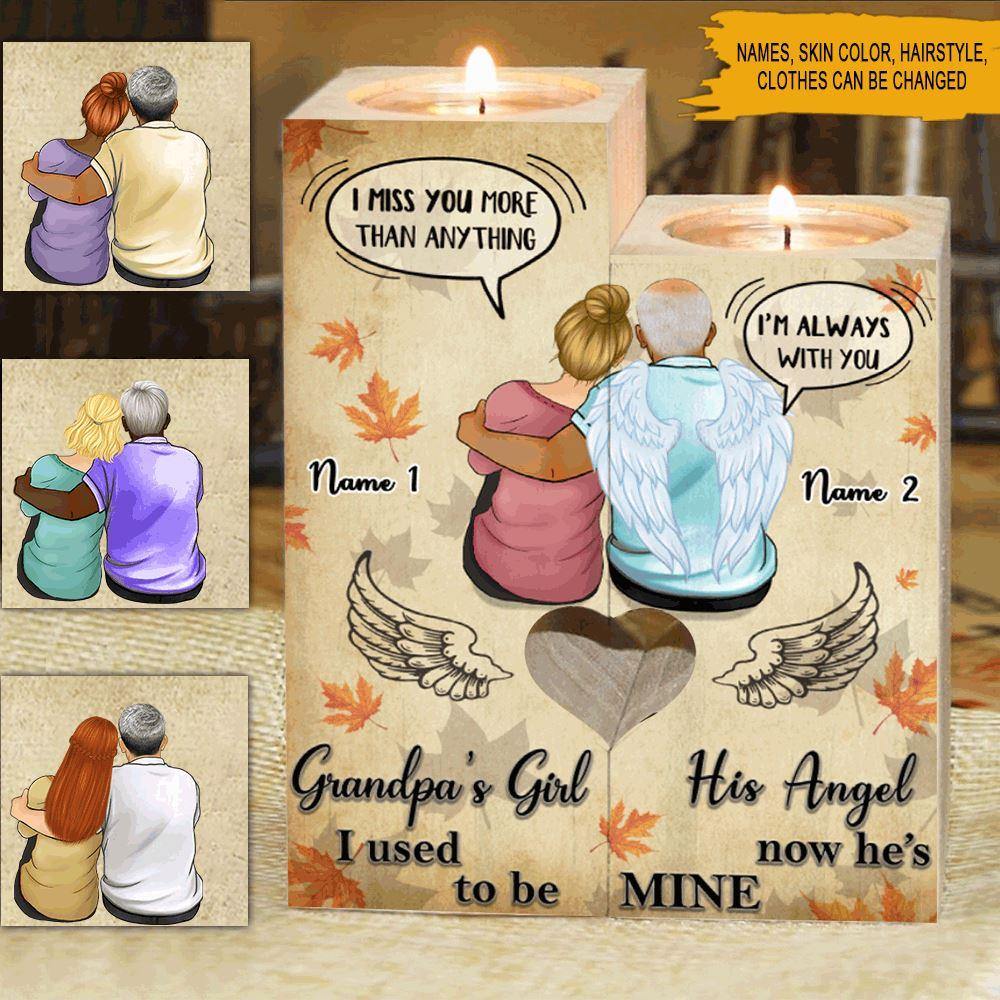 Memorial Grandpa Custom Wooden Candlestick I Used To Be His Angel Now He's Mine Personalized Gift - PERSONAL84