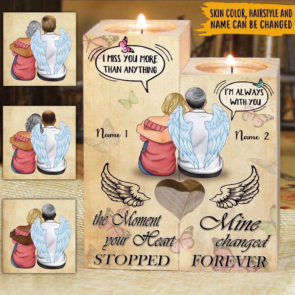 Memorial Widow Custom Wooden Candlestick The Moment Your Heart Stopped Mine Changed Forever Personalized Gift - PERSONAL84