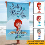 Mermaid Custom Beach Towel Salty Lil Beach Personalized Gift - PERSONAL84