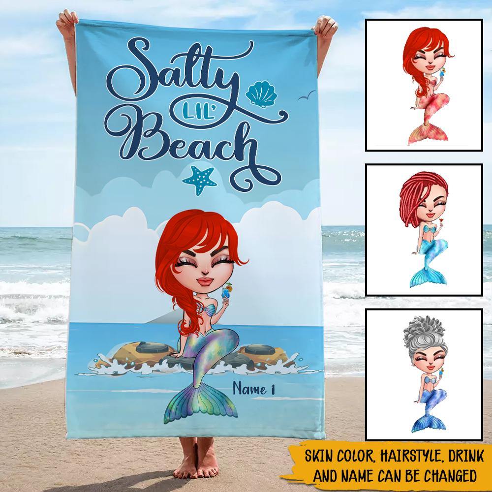 Mermaid Custom Beach Towel Salty Lil Beach Personalized Gift - PERSONAL84