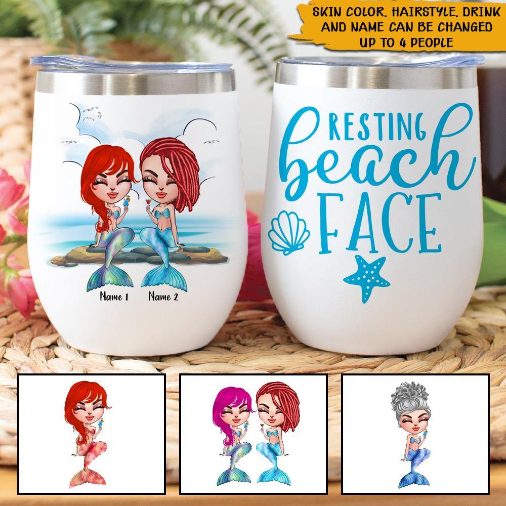 Mermaid Custom Wine Tumbler Resting Beach Face Personalized Gift - PERSONAL84