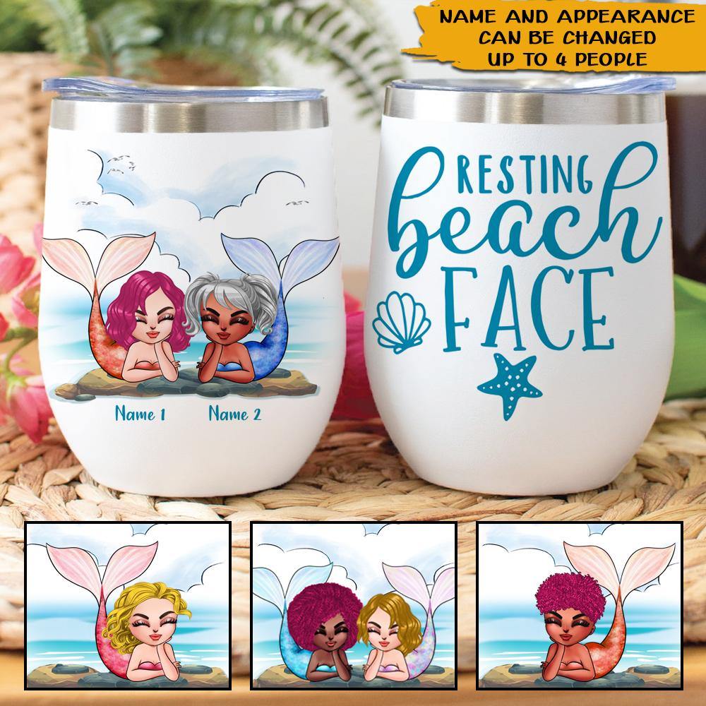 Mermaid Custom Wine Tumbler Resting Beach Face Sassy Personalized Best Friend Gift - PERSONAL84