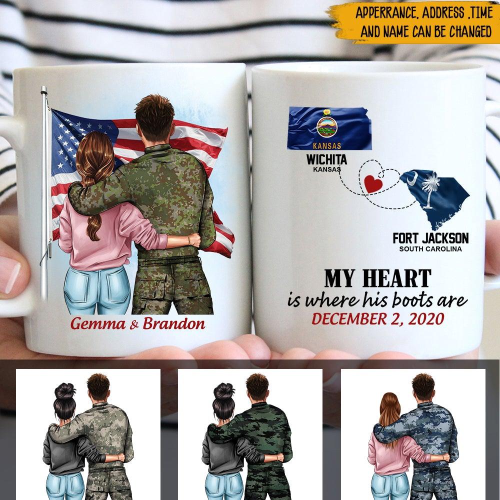 Military Couple Custom Mug My Heart is Where His Boots Are Personalized Gift