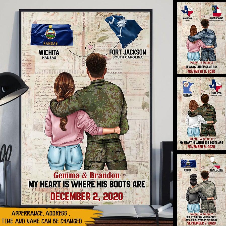 Military Couple Custom Poster My Heart Is Where His Boost Are Personalized Gift