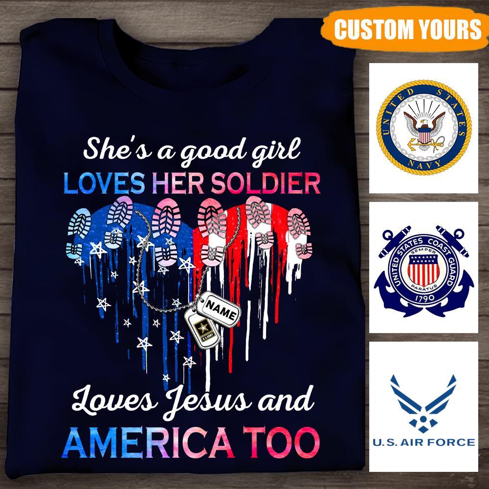 Military's Wife And Daughter Custom T Shirt Loves Her Soldier And America Too Personalized Gift - PERSONAL84