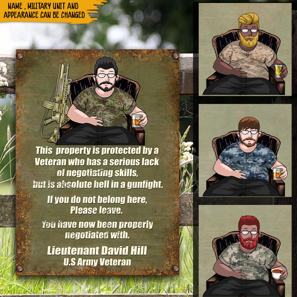 Veteran Custom Metal Sign This Property Is Protected By A Veteran Personalized Gift
