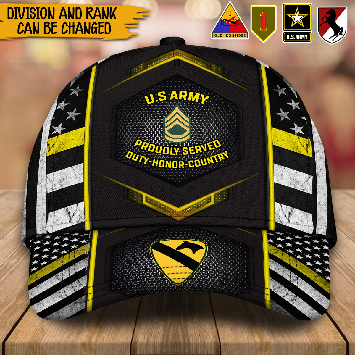 Army Veteran Custom Cap Division And Rank Personalized Gift