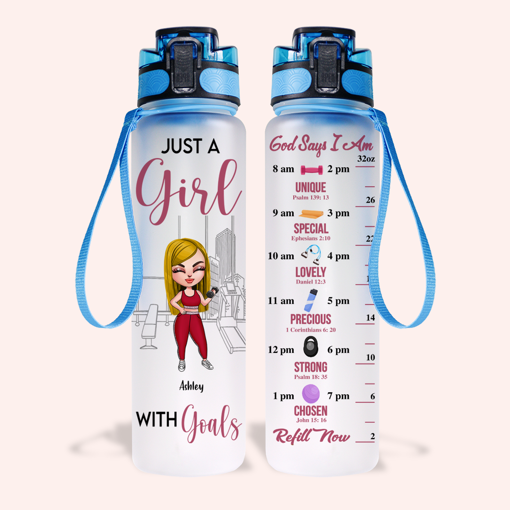 Gym Custom Tracker Bottle A Girl With Goals God Says I Am Personalized Gift