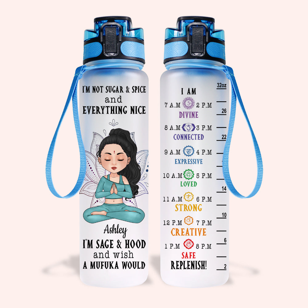 Yoga Custom Tracker Bottle I'm Sage Hood I Am Divine Connected Expressive Personalized Gift