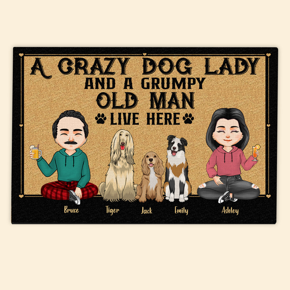 Dog Custom Doormat A Crazy Dog Lady And A Grumpy Old Man Live Here Personalized Gift