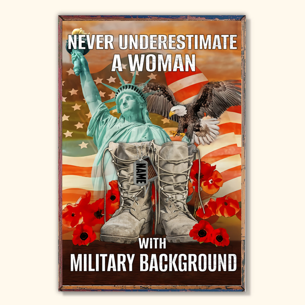 Veteran Custom Poster Never Underestima A Woman With Military Background Personalized Gift