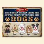 Dog Custom Metal Sign Beware of Our INTENSELY Friendly Licking Personalized Gift