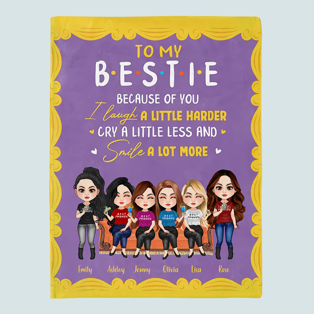 Bestie Custom Blanket Because Of You I Laugh A Little Harder Peephole Frame Personalized Gift