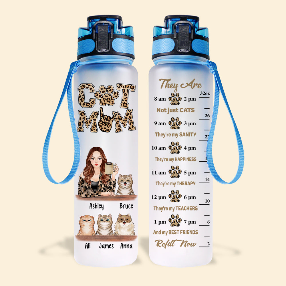 Cat Mom Custom Tracker Bottle They're Not Just Cats My Best Friends Personalized Gift