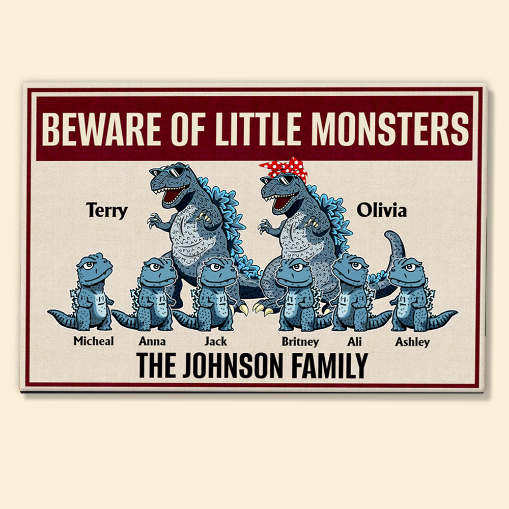 Godzila Custom Doormat Beware Of Little Monsters Personalized Gift for Father's Day