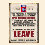 Veteran Custom Metal Sign This Property Is Protected By An Airborne Veteran Personalized Gift