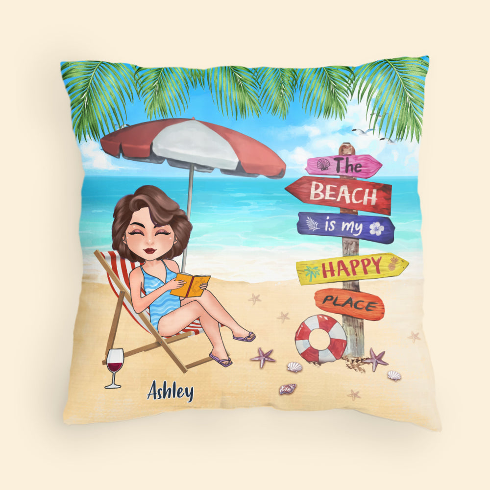 Book Lover Custom Pillow The Beach Is My Happy Place Personalized Gift