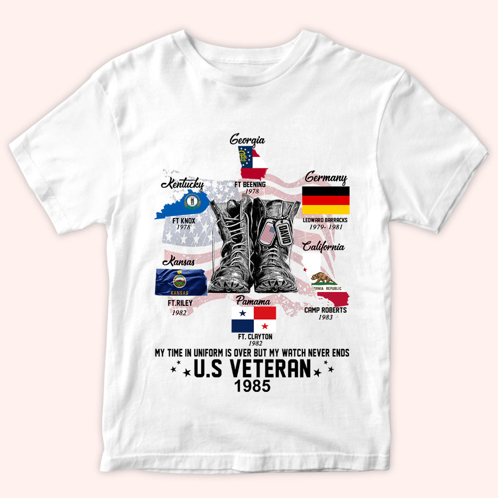 Veteran Custom Shirt My Time In Uniform Is Over But My Watch Never Ends Personalized Gift