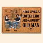 Married Couple Custom Doormat Here's Live A Lovely Lady And Grumpy Old Man Personalized Gift