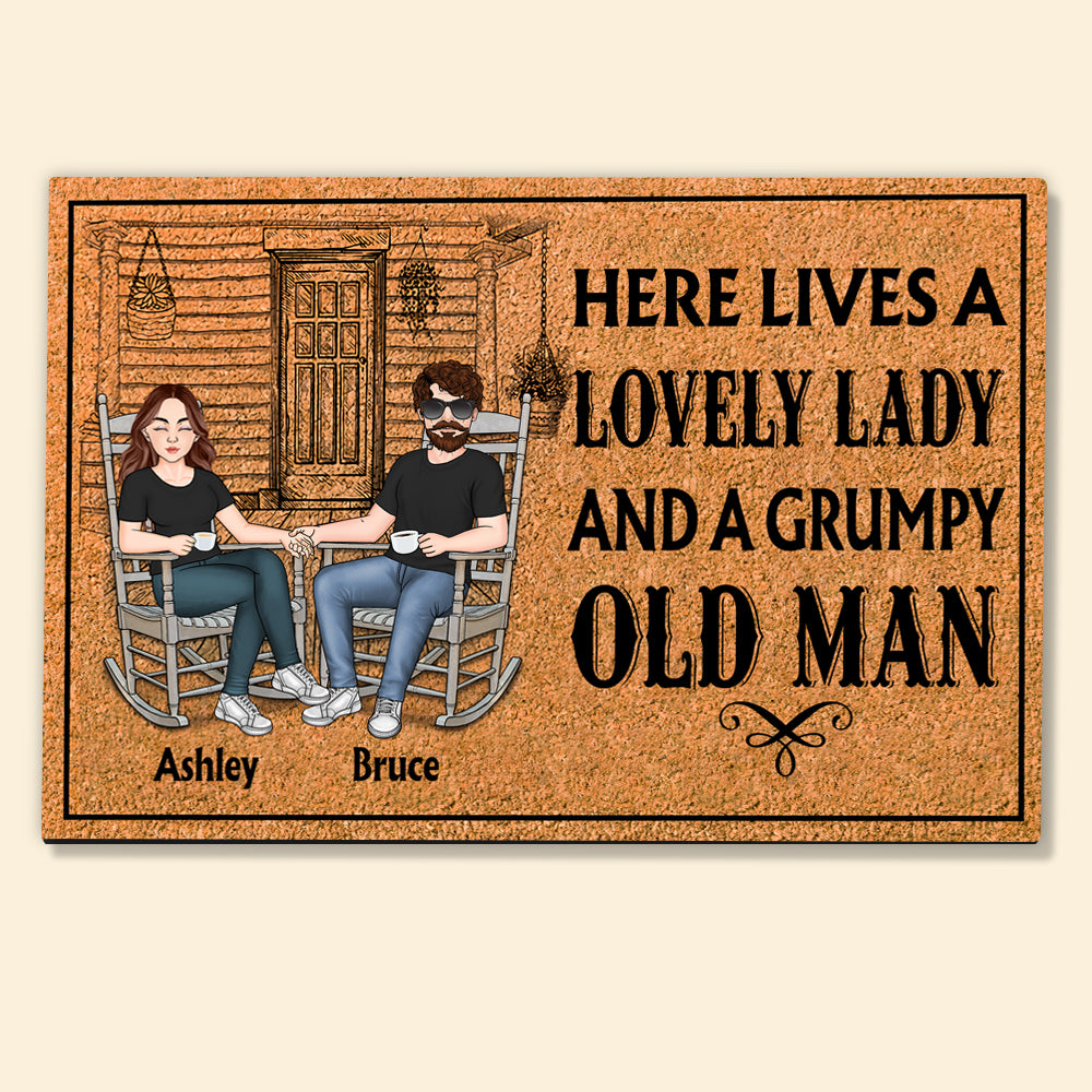 Married Couple Custom Doormat Here's Live A Lovely Lady And Grumpy Old Man Personalized Gift