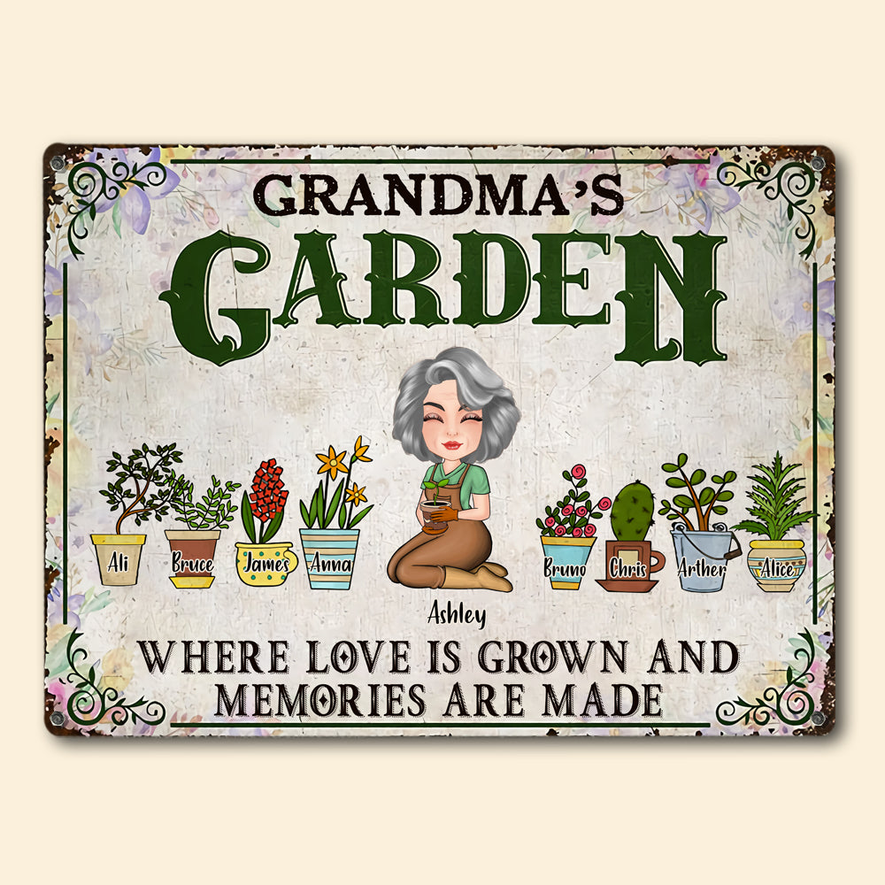Grandma Garden Custom Metal sign Where Love Is Grown Personalized Gift