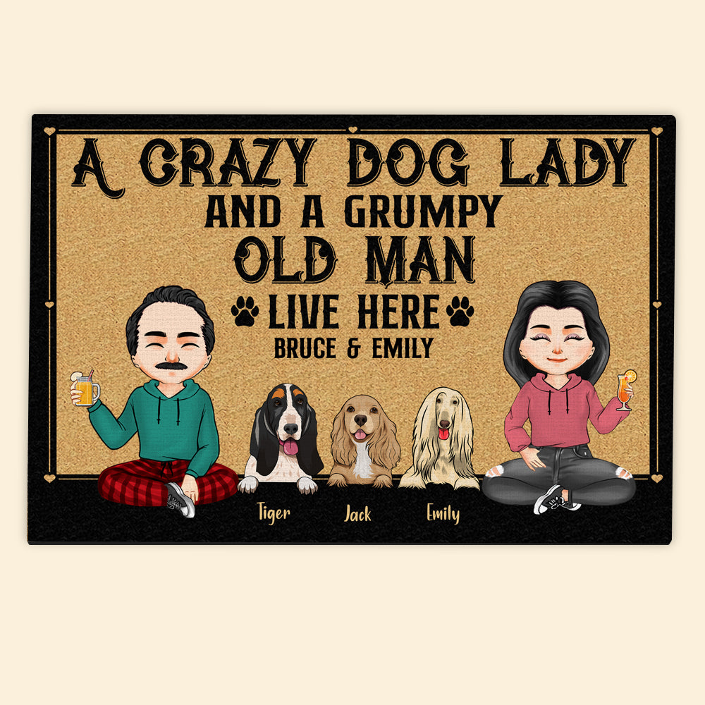 Dog Custom Doormat A Crazy Dog Lady And A Grumpy Old Man Live Here Personalized Gift