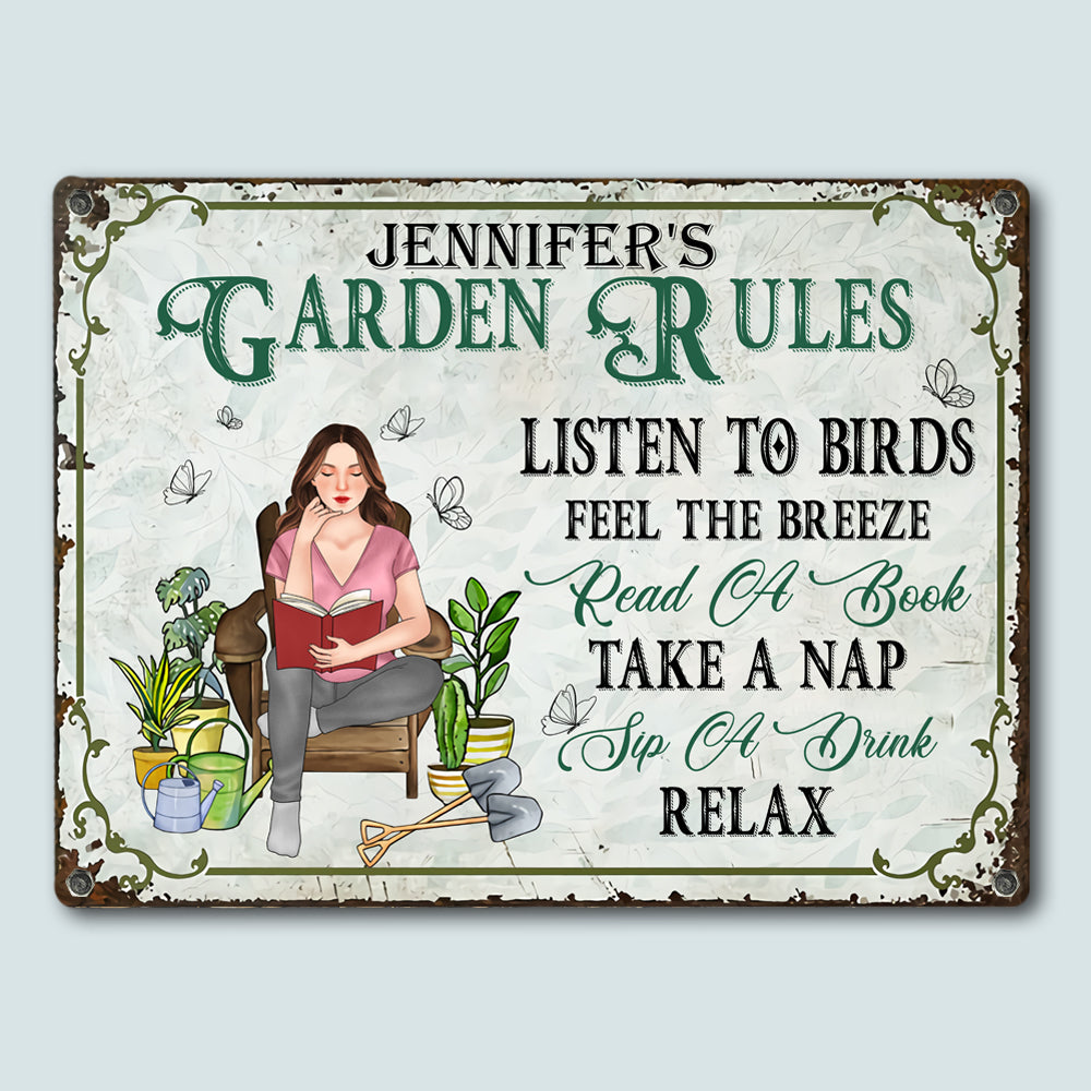 Gardening Custom Metal Sign Garden Rules Read A Book Sip A Drink Personalized Gift
