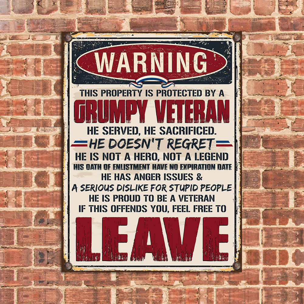 Veteran Metal Sign This Property Is Protected By A Grumpy Veteran Gift