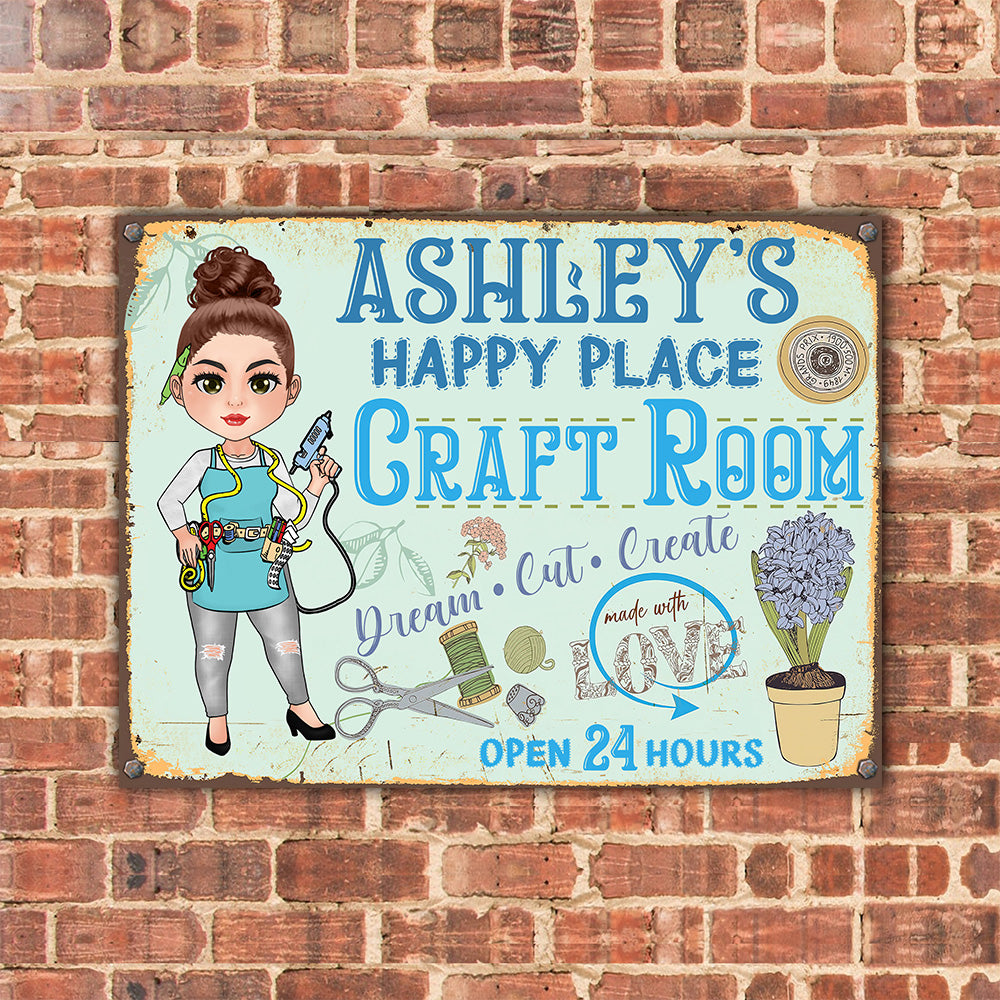 Craft Room Custom Metal Sign Happy Place Dream Cut Create Personalized Gift