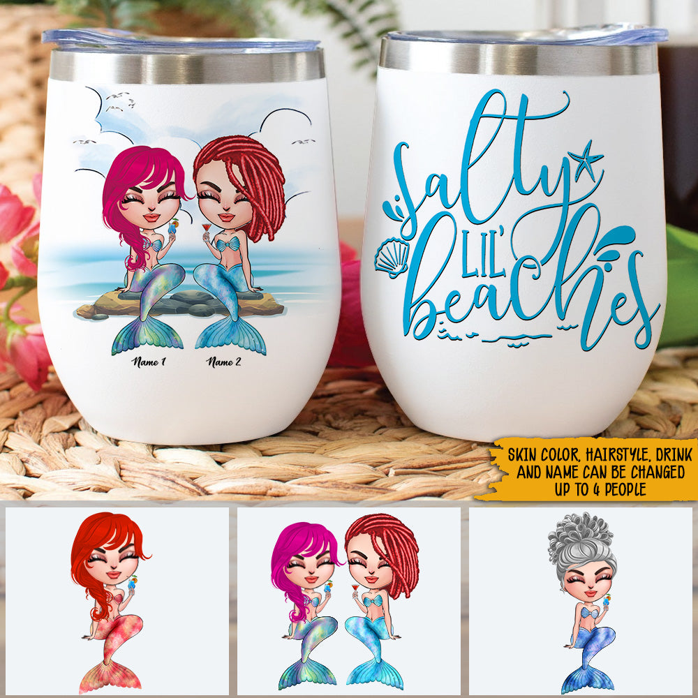 Mermaid Custom Wine Tumbler Salty Lil Beach Personalized Best Friend Gift