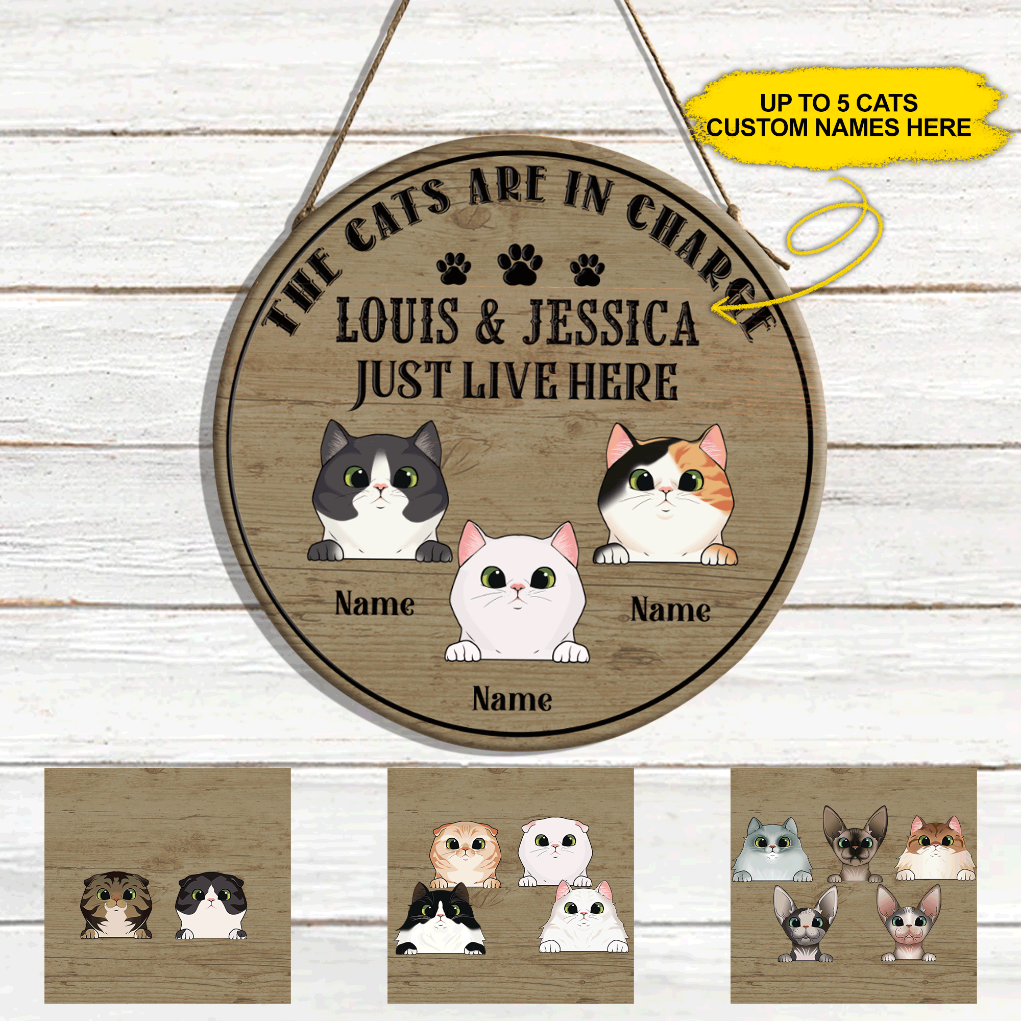 Cats Custom Wood Sign The Cats Are In Charge We Just Live Here Personalized Gift