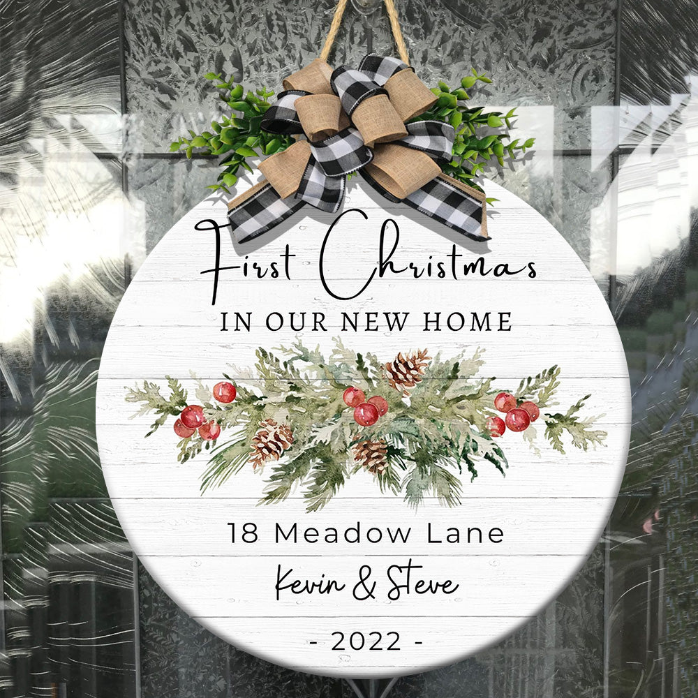 New Home Custom Circle Wood Sign First Christmas In Our New Home Personalized Gift