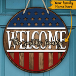 4th July Custom Wooden Sign Independence Day Welcome Personalized Gift