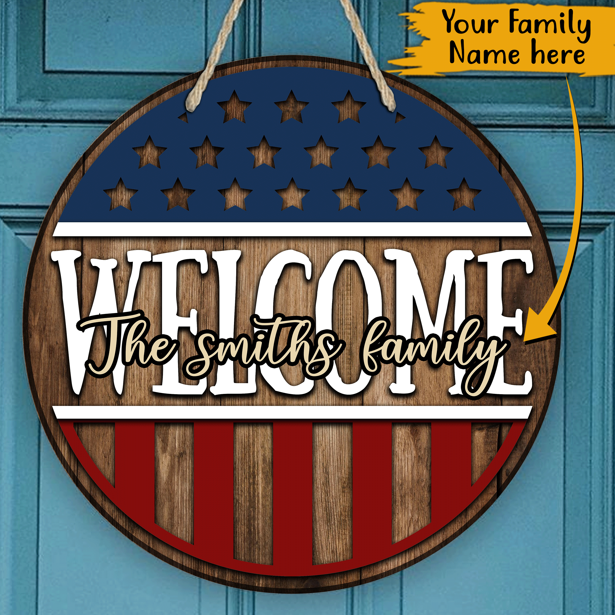 4th July Custom Wooden Sign Independence Day Welcome Personalized Gift