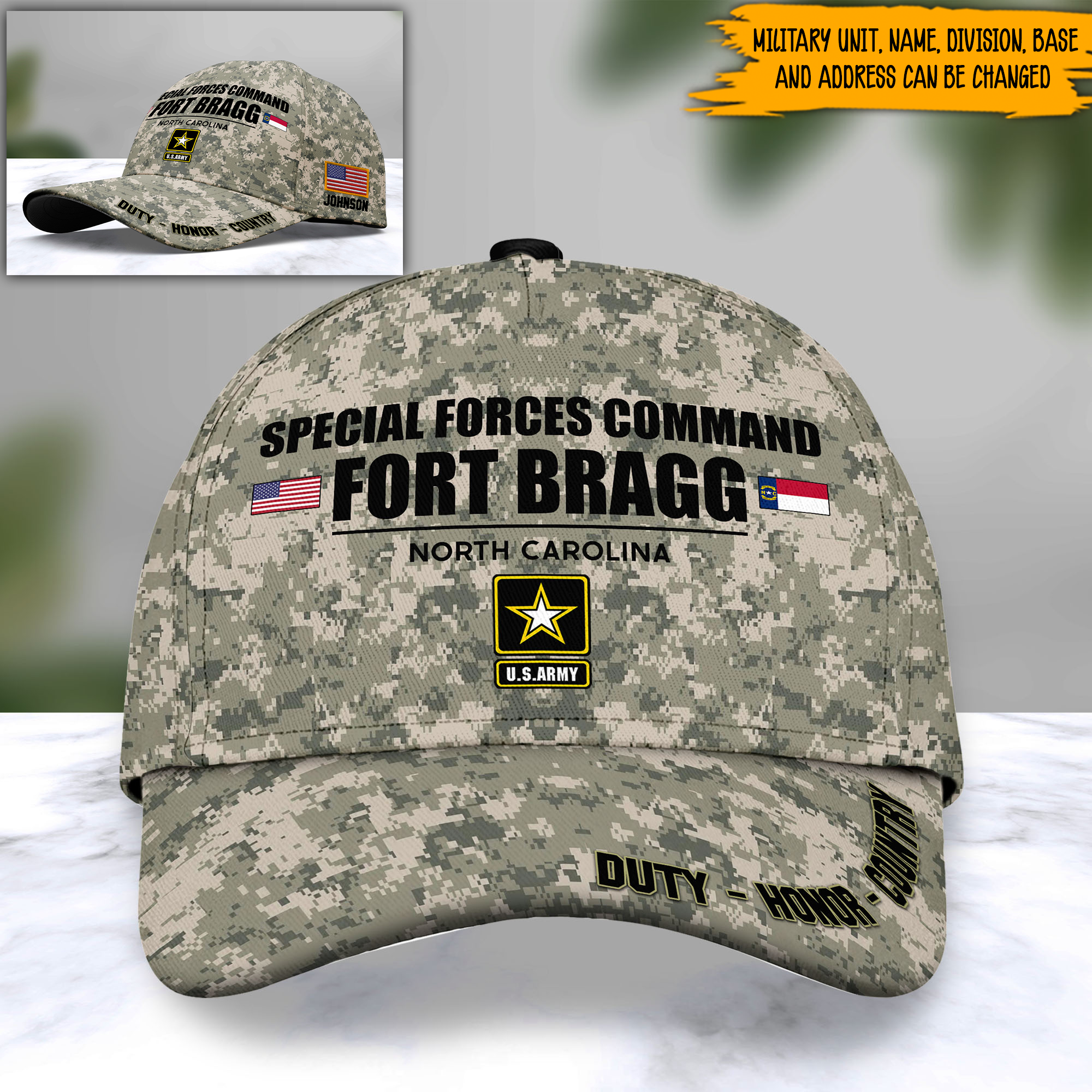 Veteran Custom Cap Military Bases and Camps Personalized Gift