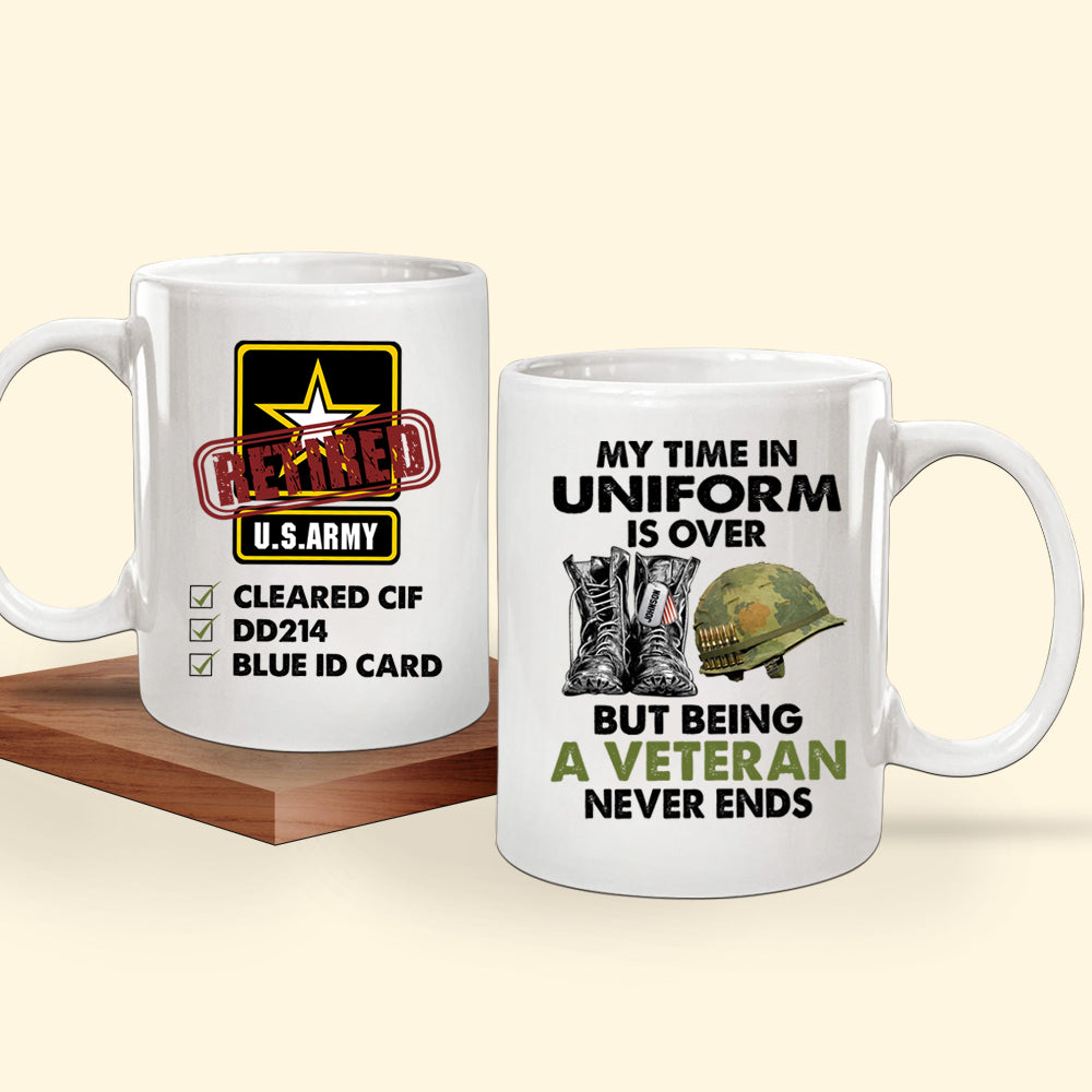 Veteran Custom Mug My Time In Uniform is Over But Being A Veteran Never Ends Personalized Gift