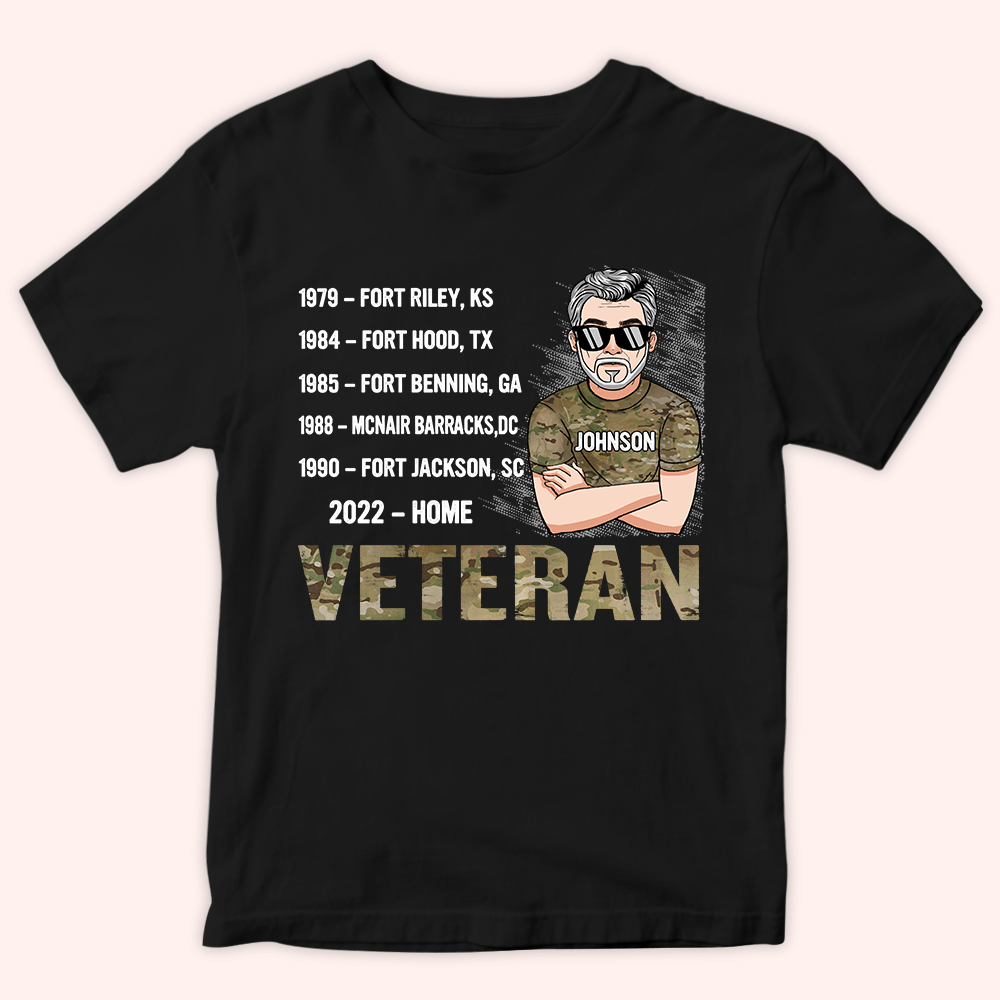 Veteran Custom Shirt Military Base and Time Personalized Gift for Father's Day