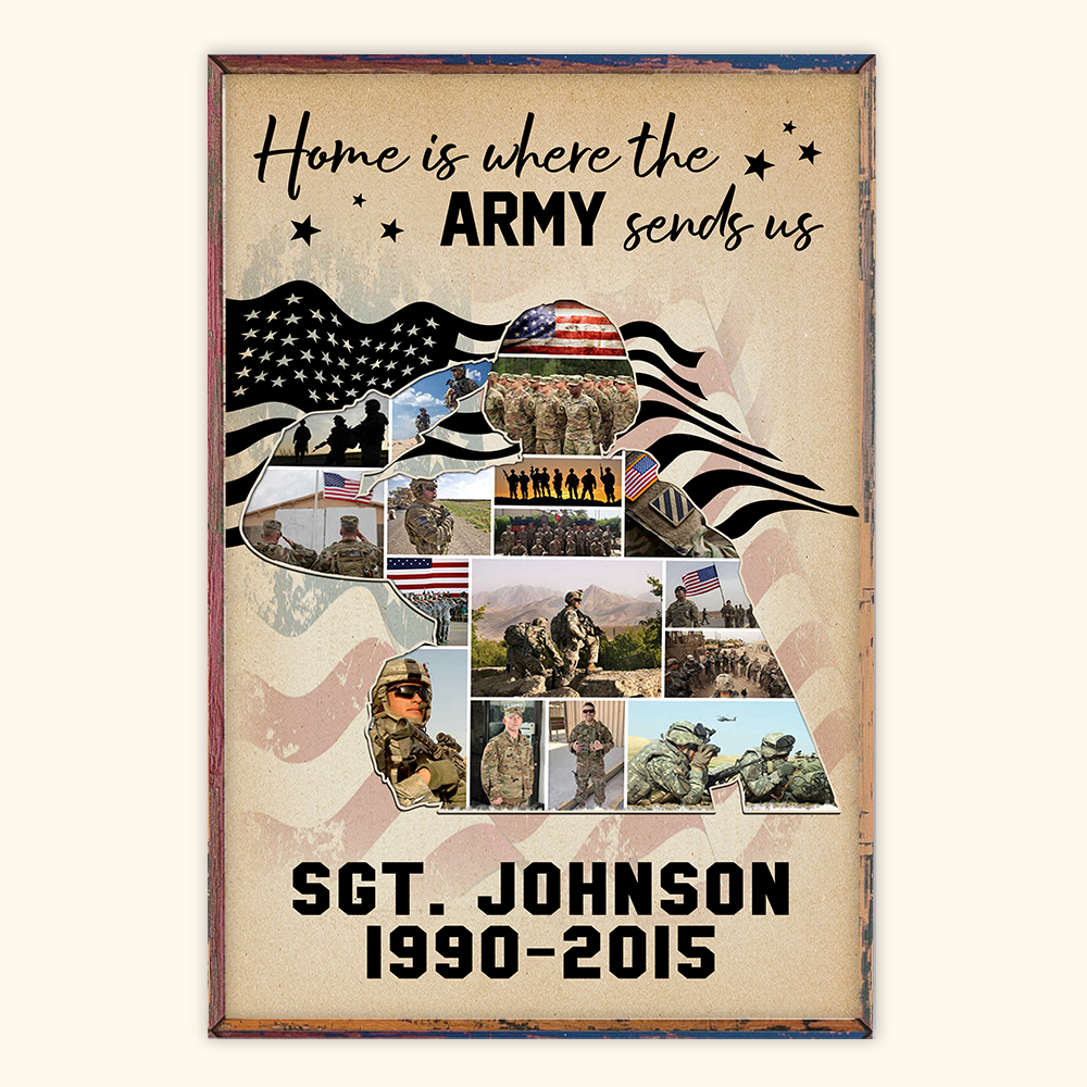 U.S Veteran Custom Poster Home Is Where The Military Sends Us Personalized Gift